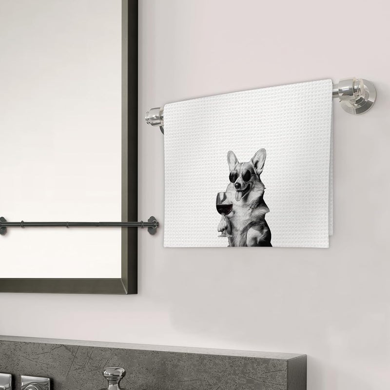FIicy Corgi Gifts Wine Dog Kitchen Towels, Corgi Gifts for CorgiLovers Wine Lovers Decorative Hand Dish Towel for Kitchen Home Bar, Funny CorgiDog WineLover Home Bar Kitchens Decor(16x24Inch) - Image 3
